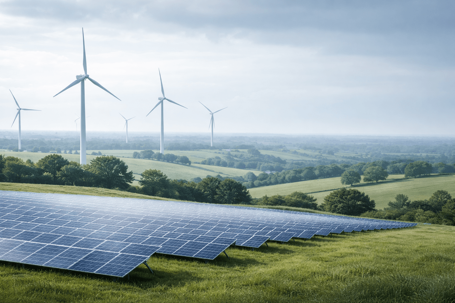 Solar panels and wind turbines